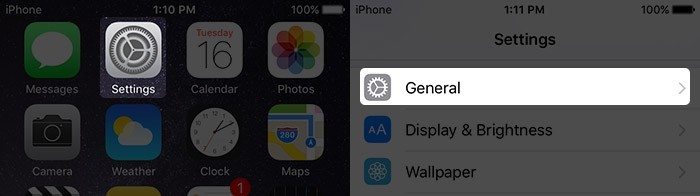 Select the Settings app on iOS 9 or later and then Tap on General